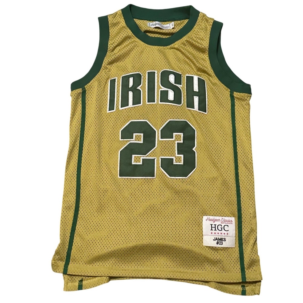 Headgear Classics Irish 23 Basketball Jersey Gold Green Retro Mens XS‎
